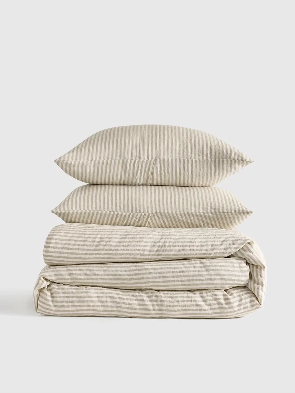 Quince King/Cal King European Linen Stripe Duvet Cover Set